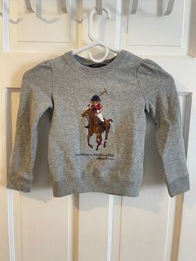 Girls, Ralph Lauren Grey Polo Bear Sweatshirt with Polo Horse Graphic, Size 5T